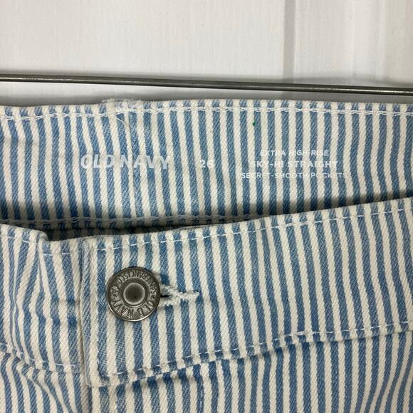 New OLD NAVY Extra High-Waisted Button-Fly Sky-Hi Straight Striped Jeans 26 - Picture 4 of 15